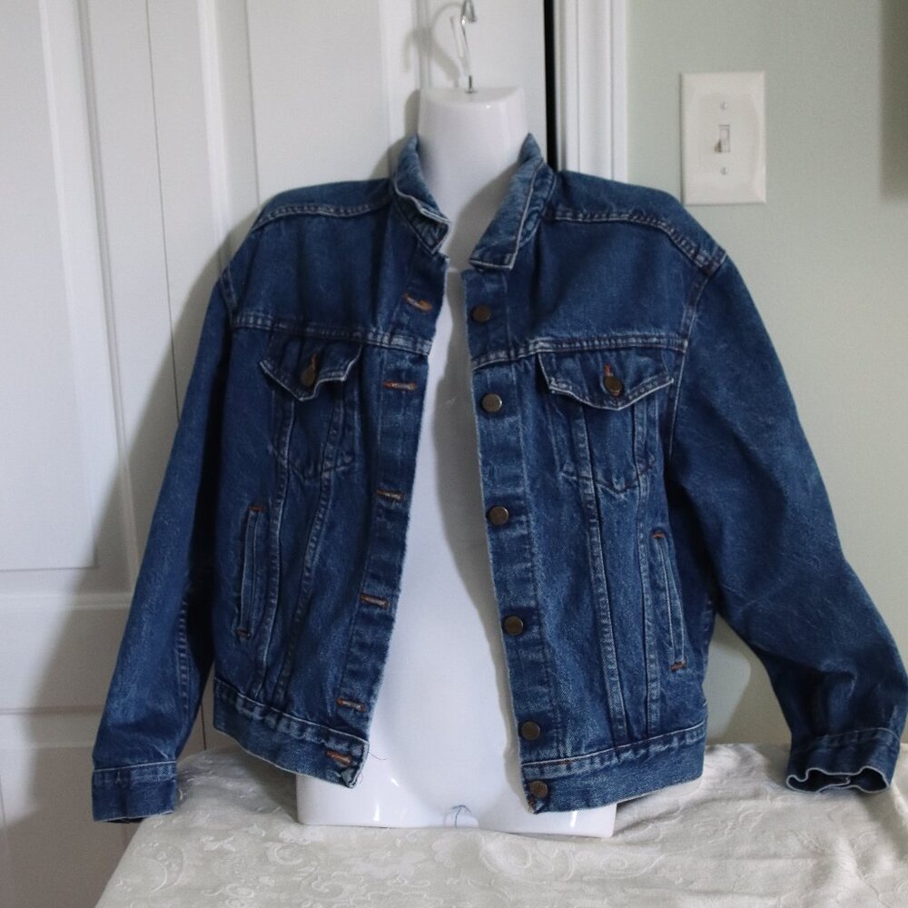 Chic Blue Denim Button Front Jean Jacket Size Medium Vintage 80's